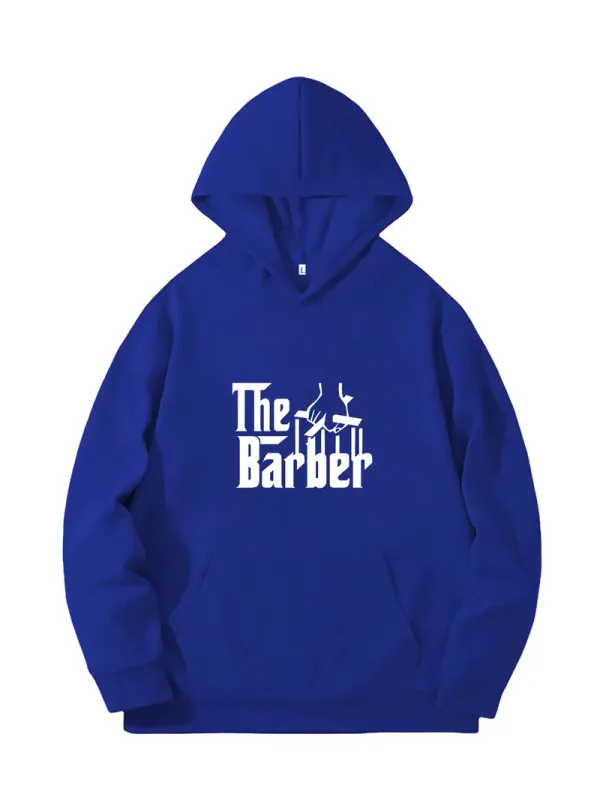 The Barber Graphic Print Hoodie for Men, All-Season Hooded Sweats