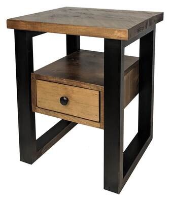 Lake Huron End Table - Black Legs With Hand Planed Classic Stain Top 18.5" W x 17" D x 22.5" H