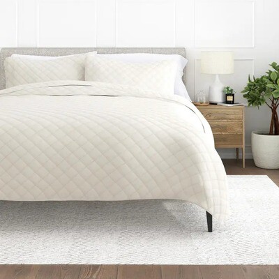 3 Piece Diamond Stitch Quilted Coverlet Set Natural King & Cal King