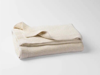 100% Organic Cotton Solid Knit Throw Blanket Ivory