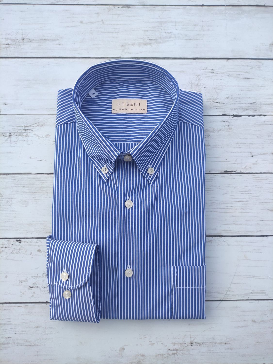 Regenty Camicia 5V169 Rigata Azzurro, Taglia: 40