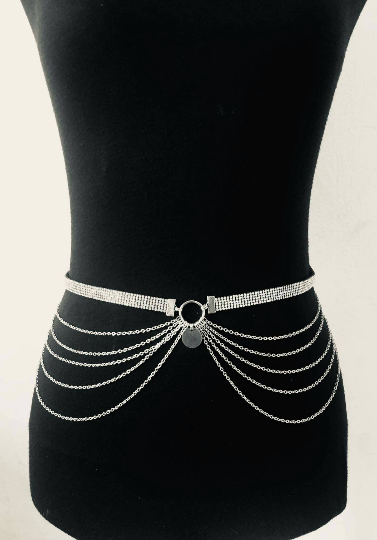 Skirt chain, shine body chain, festival and party outfit, hand made body chain, minimalist body chain, rave outfit, rock style