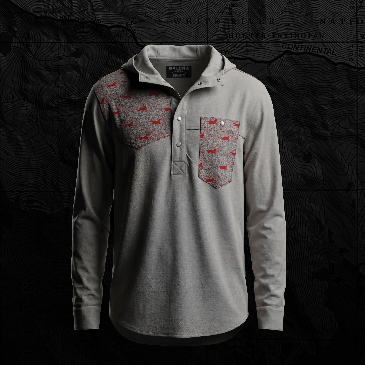 Low Tide - Stretch Linen Wolves, Sizes: Medium, Color: Grey Body - Wolf Contrast