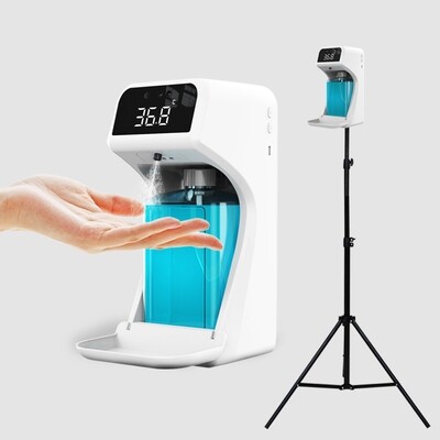 Automatic Touch Free Thermometer Alcohol Spray Sanitizer Soap Dispenser
