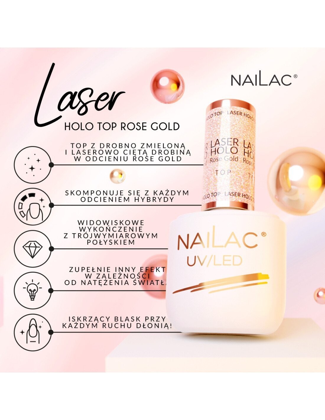 Nailac Laser Holo Top Coat Rose Gold