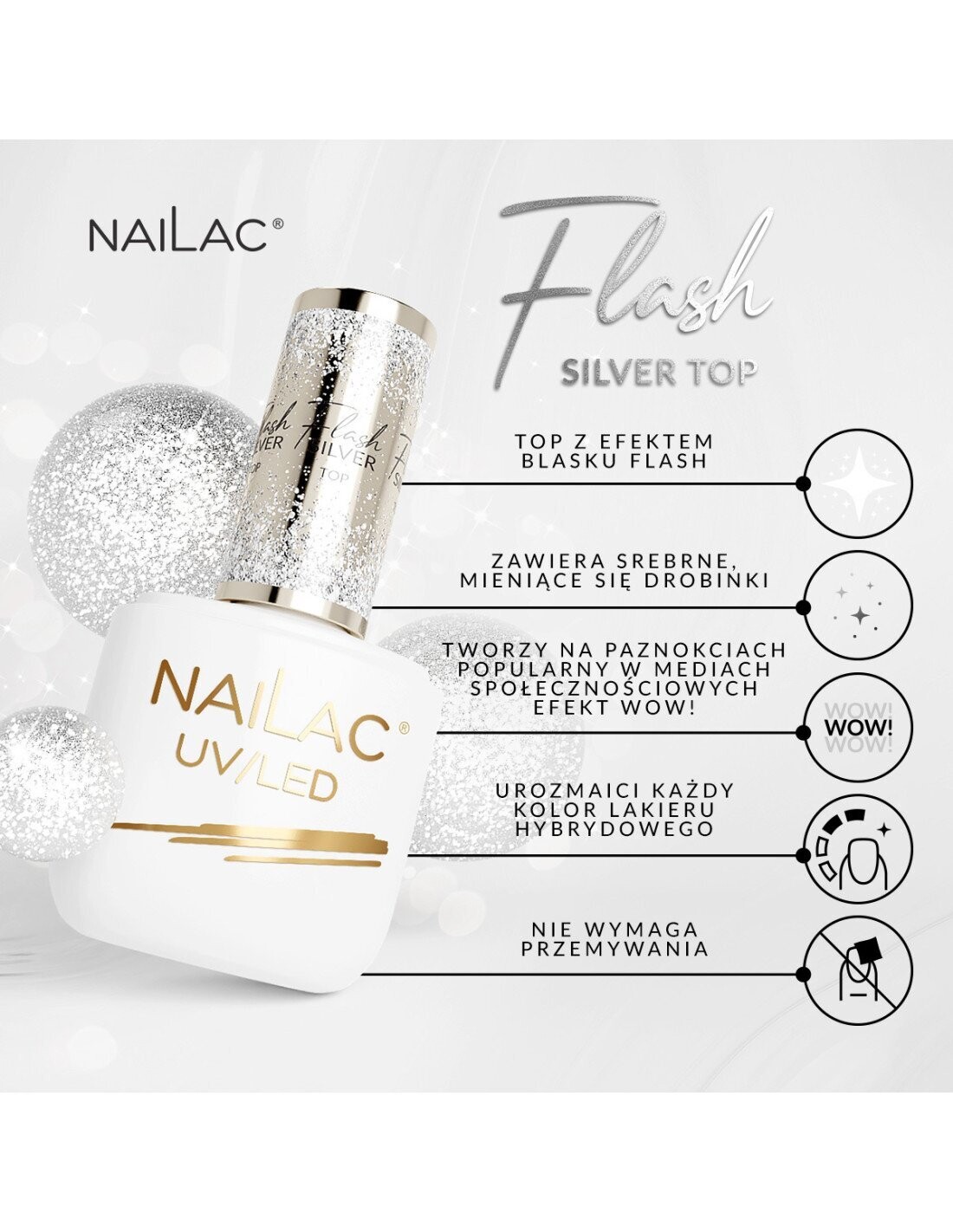 Nailac #Flash Silver Top Coat No Wipe