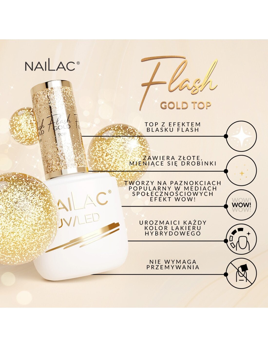 Nailac #Flash Golden Top Coat No Wipe