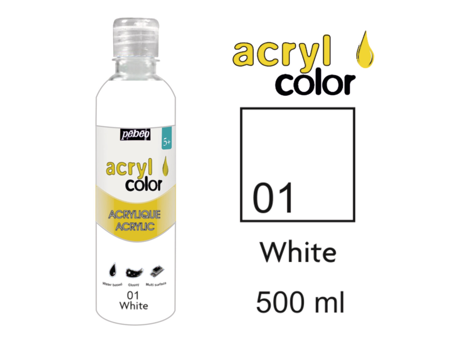 Acrylcolor Liquid Acrylic 500 ml, White,  No. 01