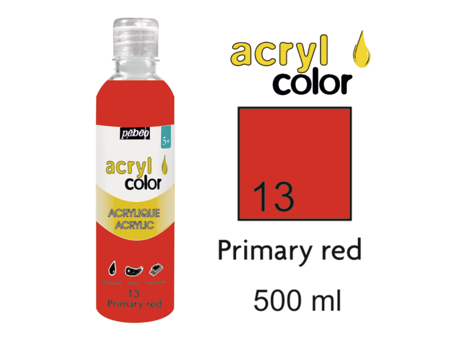 Acrylcolor Liquid Acrylic 500 ml, Primary Red, No. 13