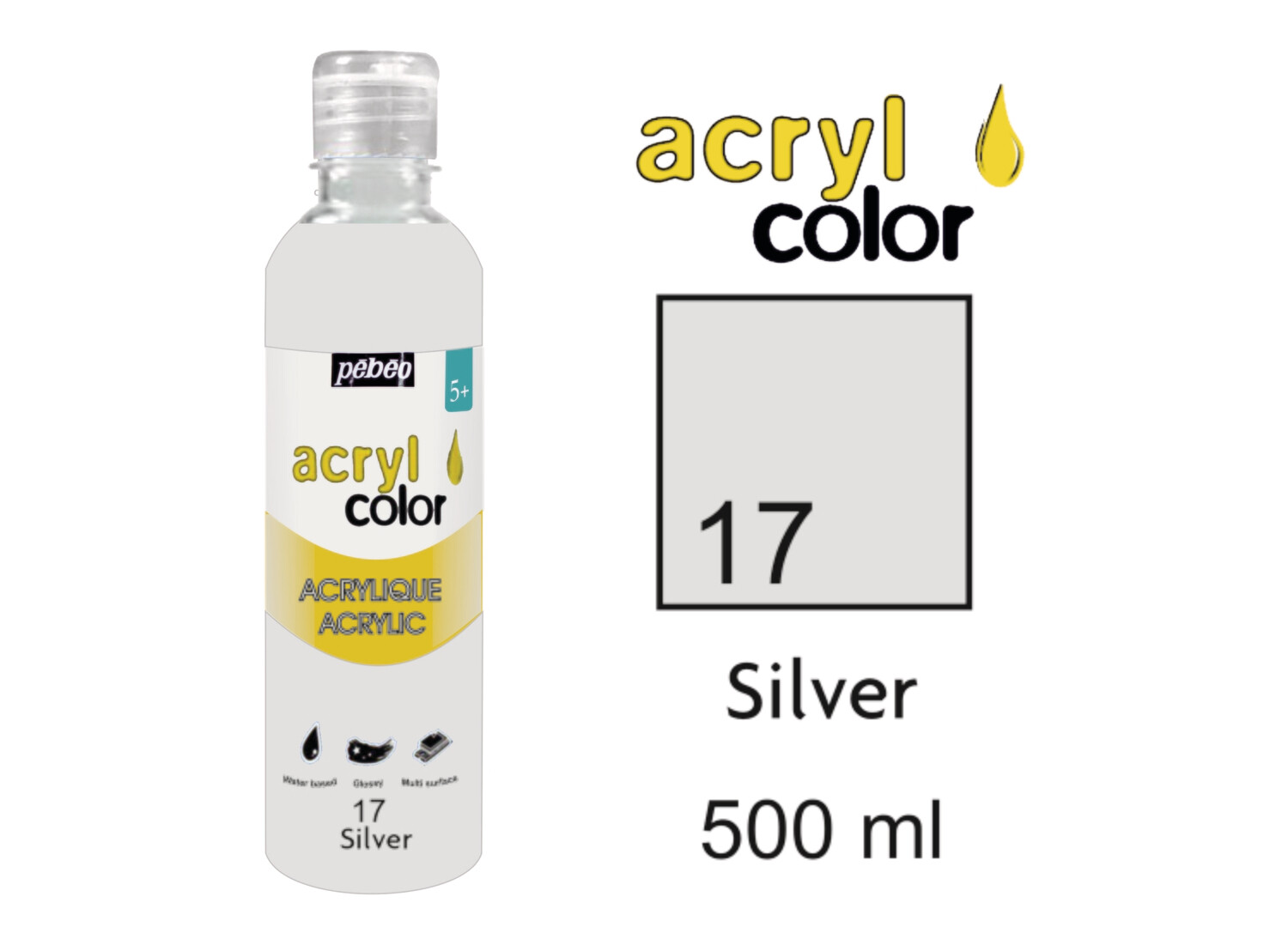 Acrylcolor Liquid Acrylic 500 ml, Silver, No. 17