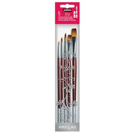 Iris , Yellow polyamide brush set : round n° 0, 3+6, flat n° 8,12 Iris , Yellow polyamide brush set : round n° 0, 3+6, flat n° 8,12