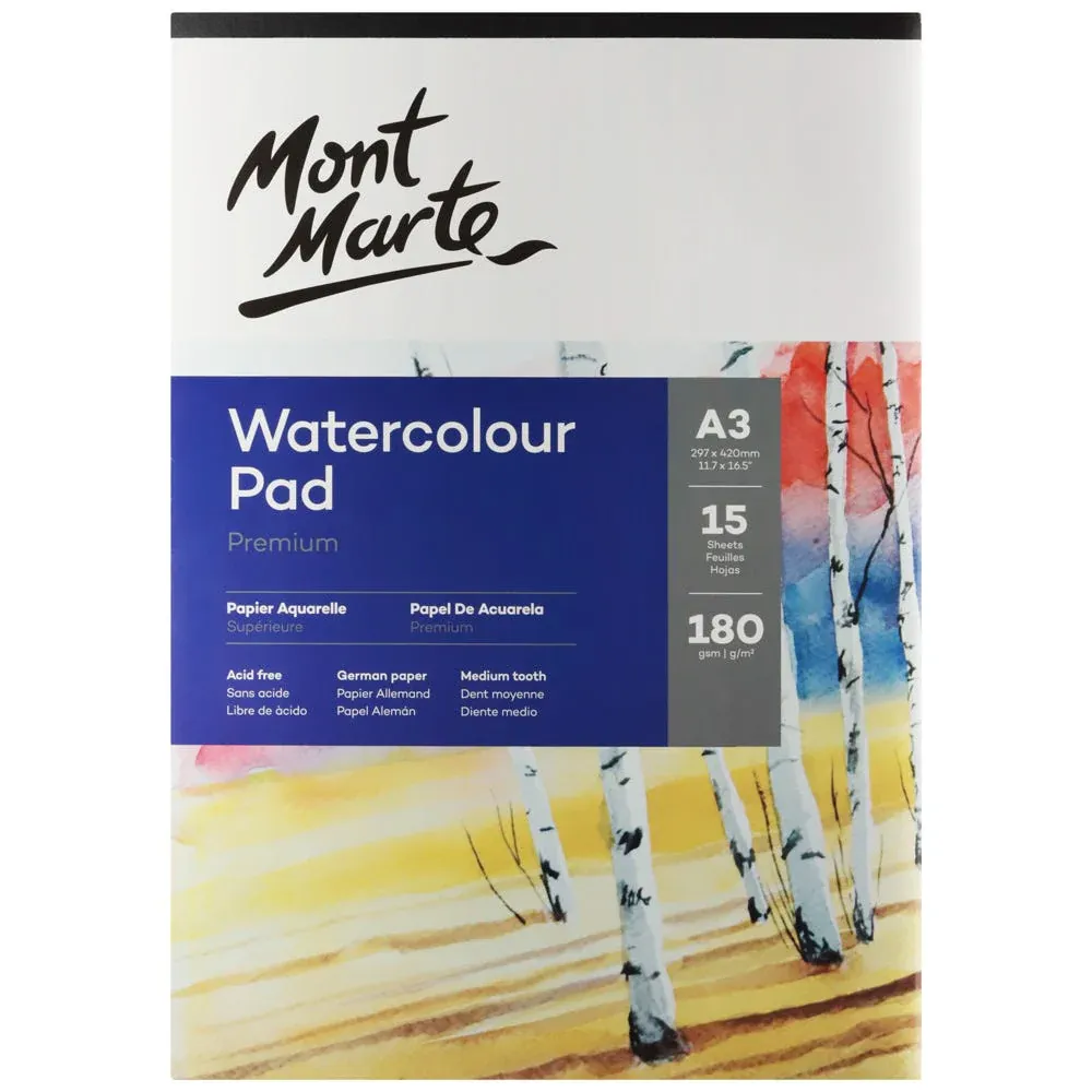 Mont Mart Watercolour Pad German Paper Premium A3 180gsm 15 Sheet Mont Mart Watercolour Pad German Paper Premium A3 180gsm 15 Sheet
