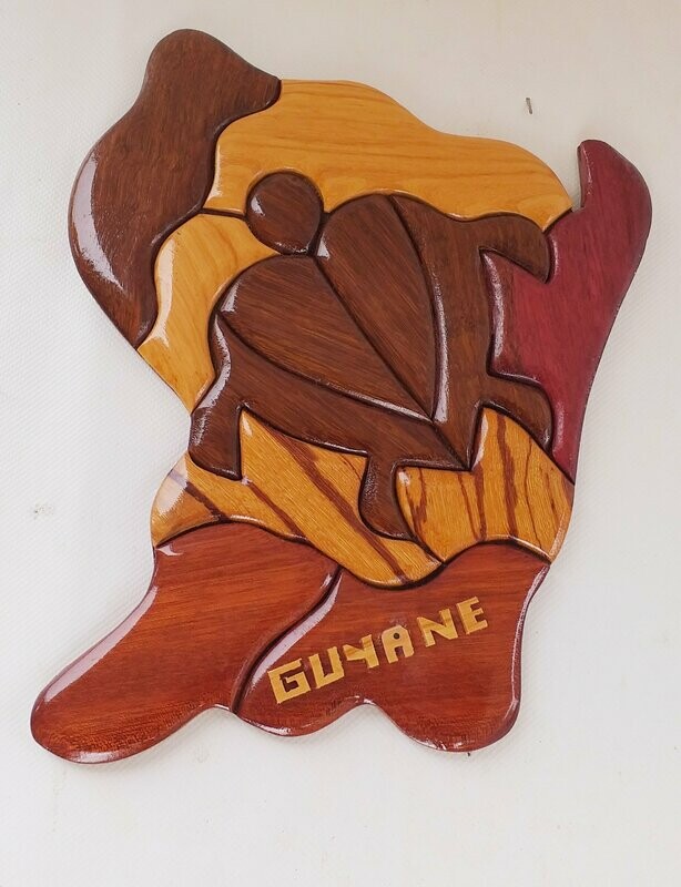 carte guyane mural  bois multiple tortue 30 cm x 24 cm