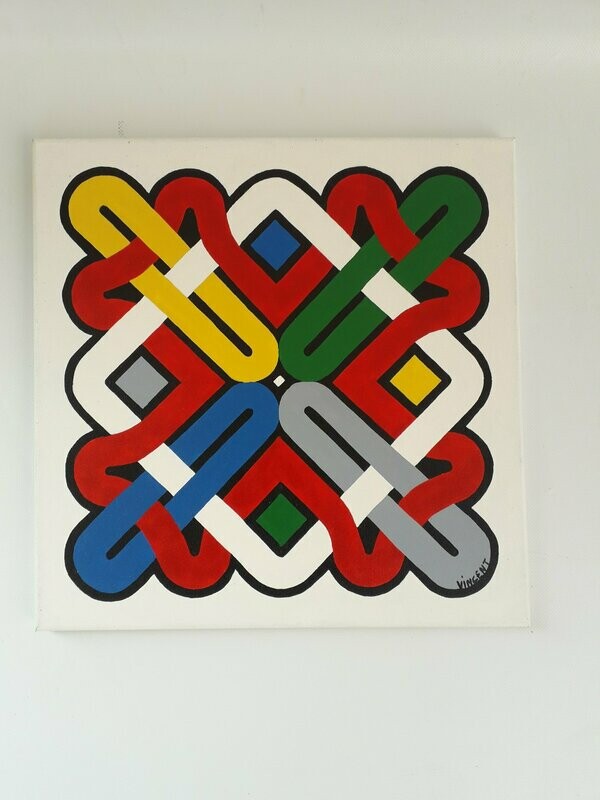 tableau tembée sur toile 40 cmx 40cm  " clefs d'amour"