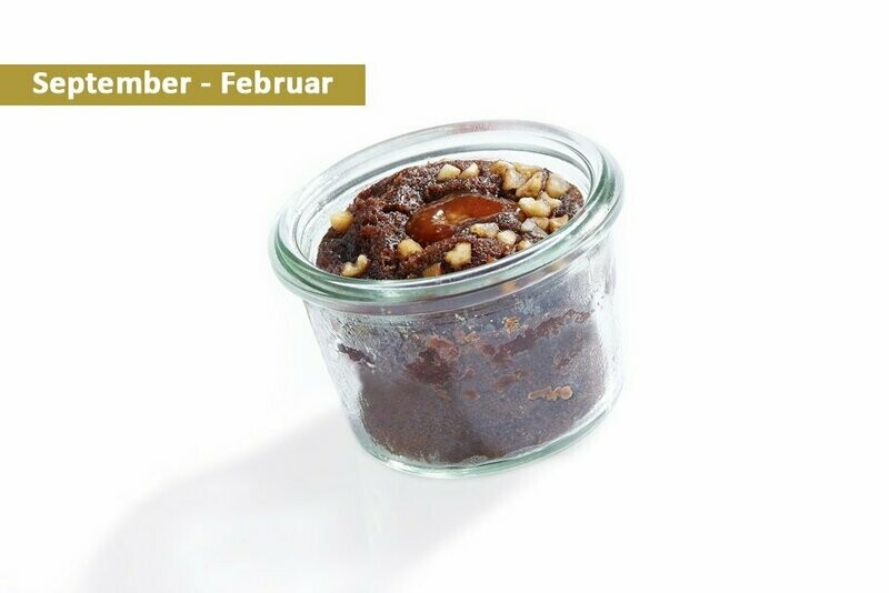 Rotweinkuchen mit flüssigem Haselnuss-Nougat-Kern 50g Rotweinkuchen mit flüssigem Haselnuss-Nougat-Kern 50g