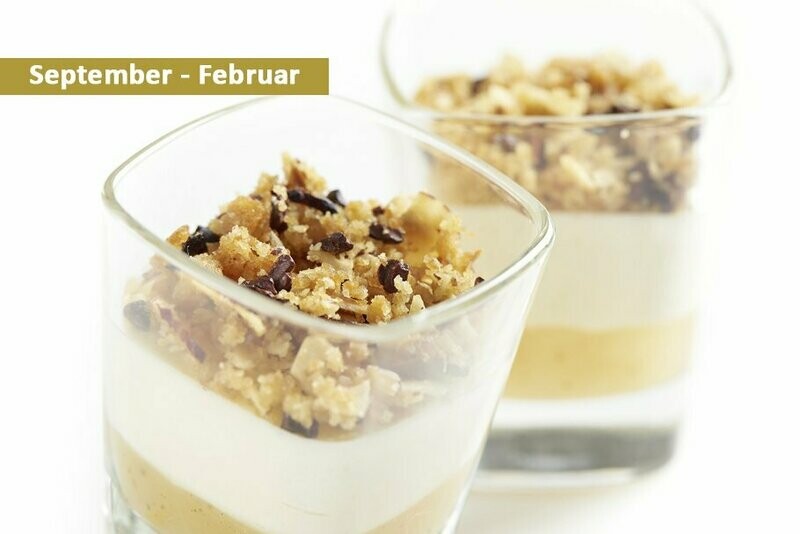Williams Christ Birne mit weißer Schokoladen-Mousse und Crue de Cacao 50g Williams Christ Birne mit weißer Schokoladen-Mousse und Crue de Cacao 50g