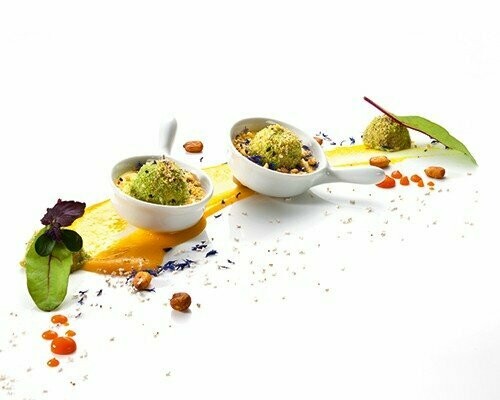 Buchweizen-Kichererbsen-Praline auf Maiscreme mit Bergamot 28g Buchweizen-Kichererbsen-Praline auf Maiscreme mit Bergamot 28g