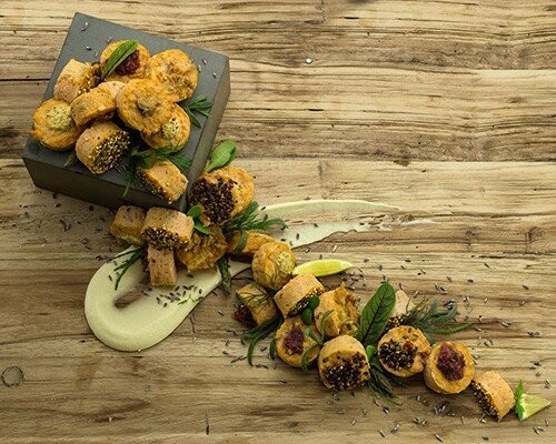 Lachspralinen-Mix-Kiste Lachspraline mit Miso-Sesam, mit Pommery-Senf, mit Salzzitronen, mit Pfeffer 30g
