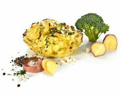Kartoffel-Brokkoli-Auflauf Kartoffelscheiben und Brokkoliröschen mit Käse überbacken 250g