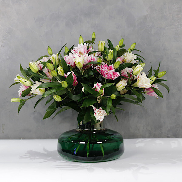 Double pink lily vase