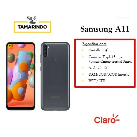 Samsung Galaxy A11 32GA115M NG Negro (P) Incluye Recarga de L.50