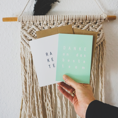 Postkarten-Set *DANKE* und *RA KE TE* (2, 10, 20, 30 Stk.) Postkarten-Set *DANKE* und *RA KE TE* (2, 10, 20, 30 Stk.)