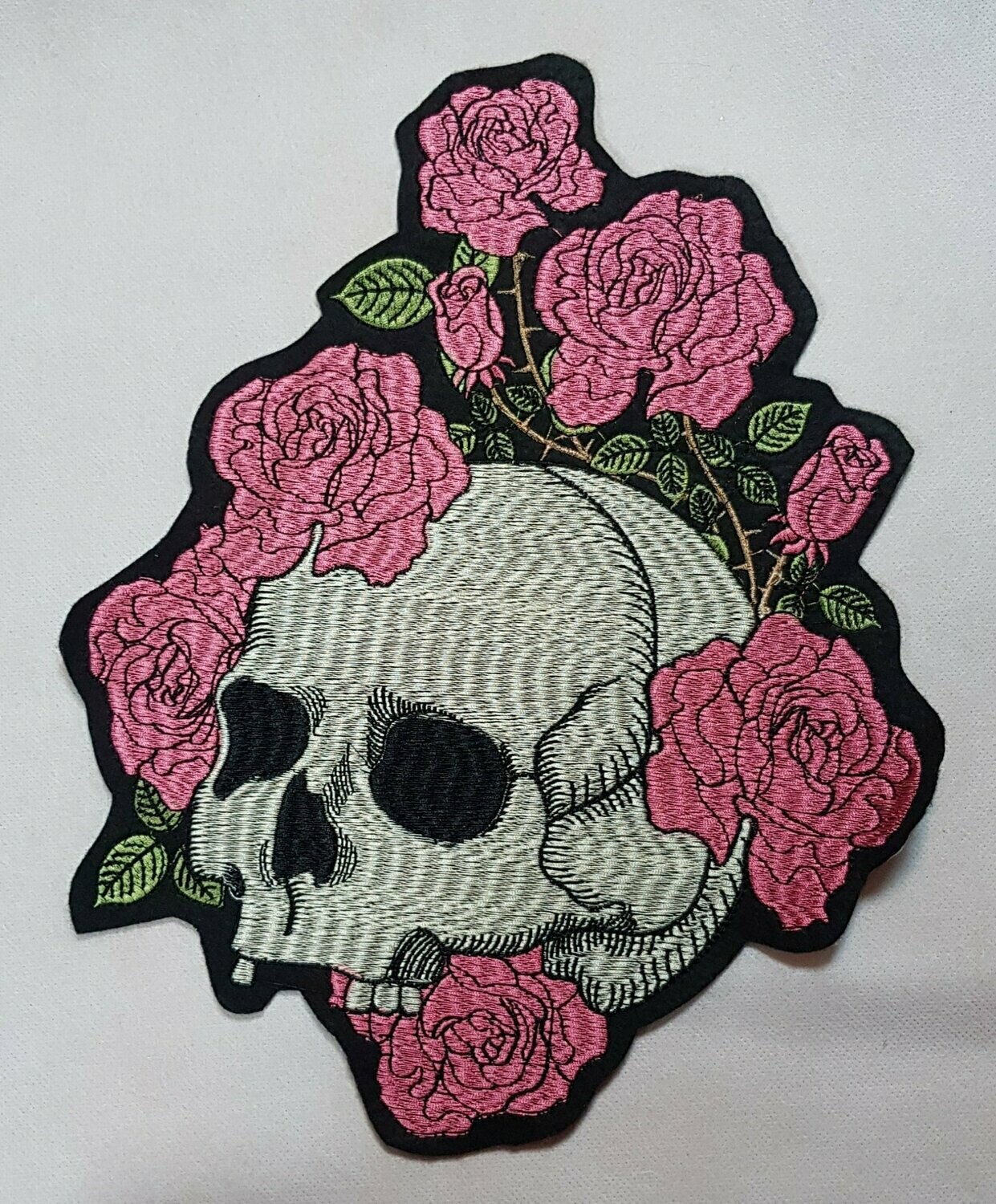 PARCHE CALAVERA FLORES ROSAS