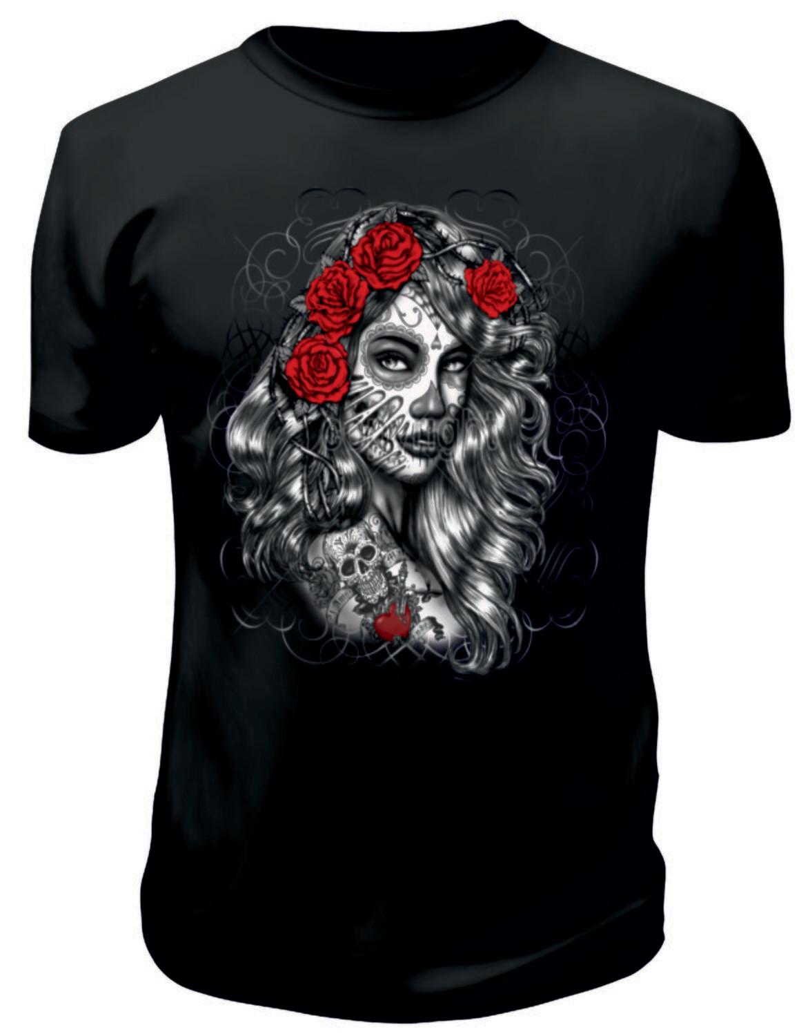 Camiseta Catrina Rosas en Pelo