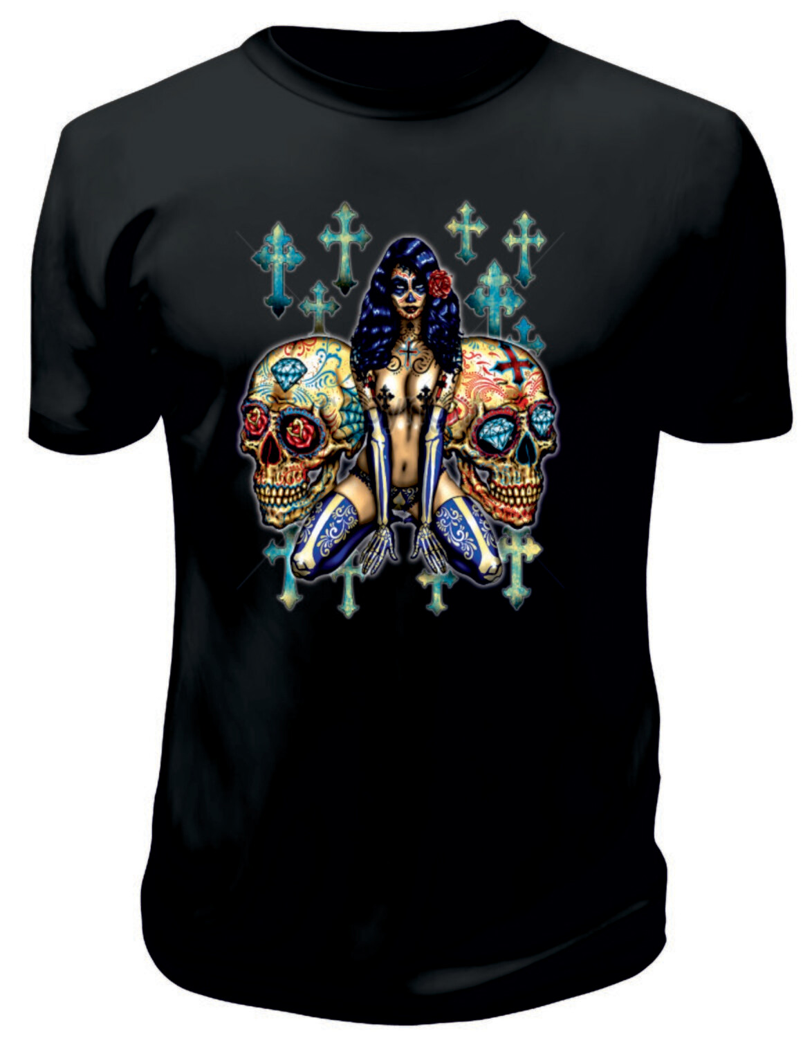 Camiseta Catrina Calaveras y Cruces
