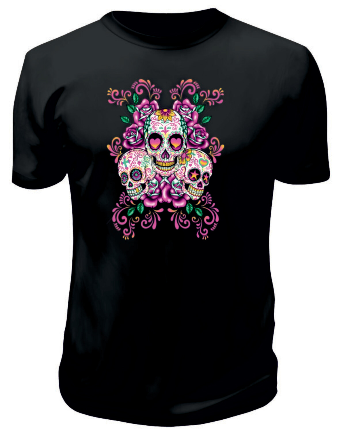 Camiseta 3 Calaveras Con Flores