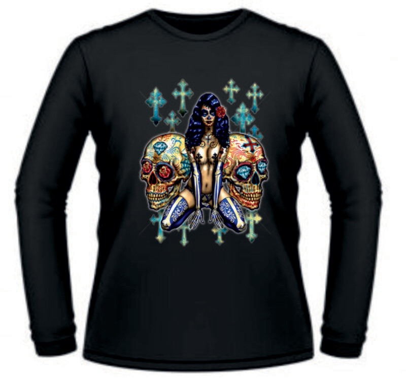 Camiseta Catrina con Calaveras y Cruces