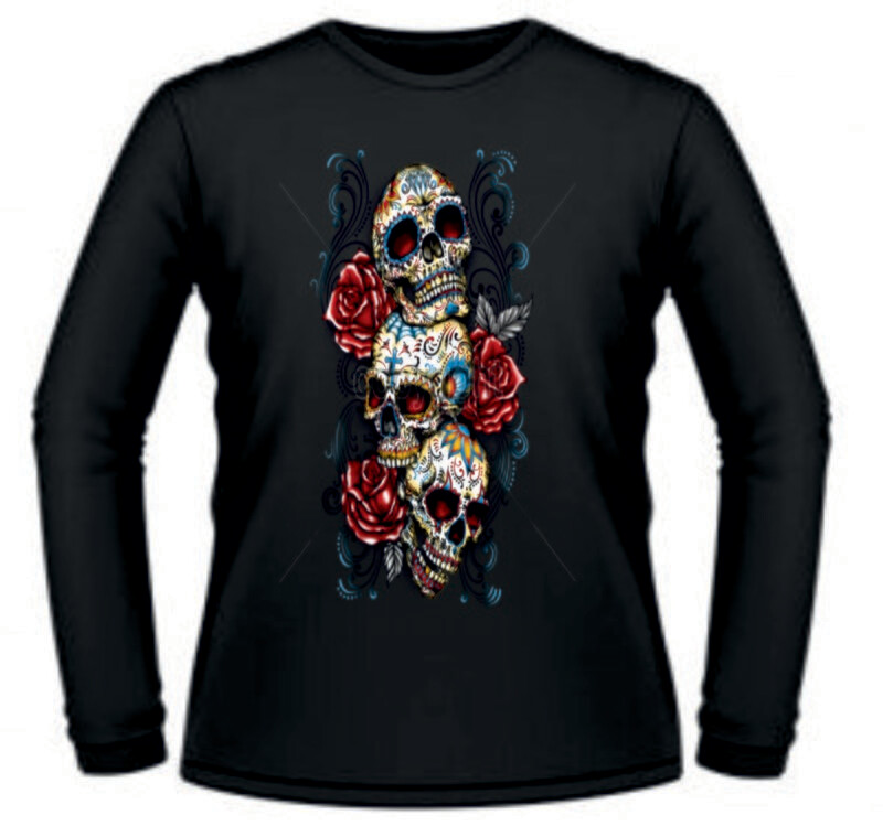 Camiseta 3 Calaveras y Rosas