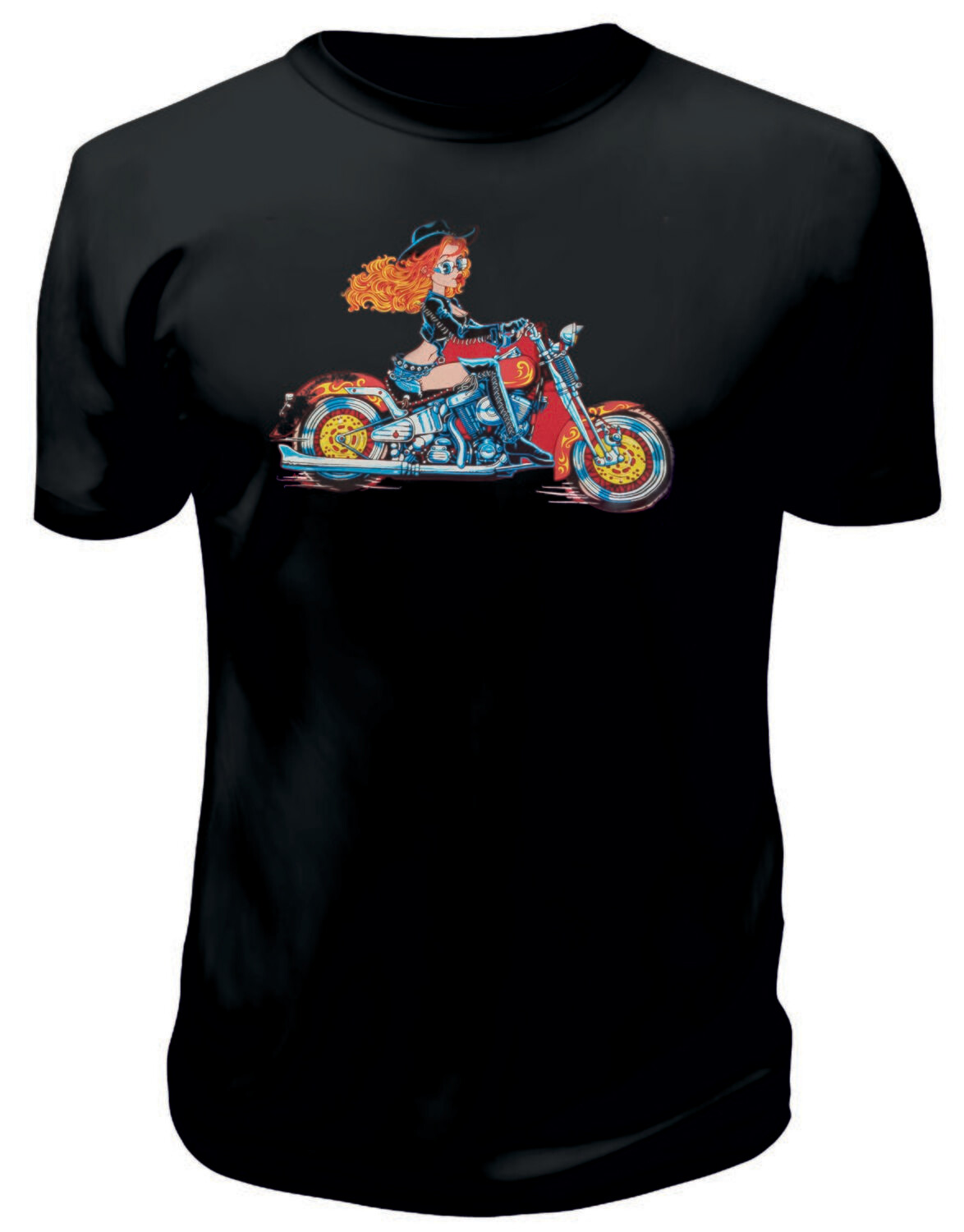 Camiseta Chica Rubia en Moto