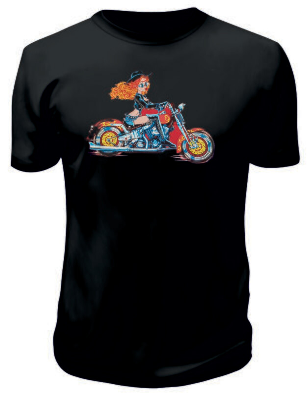 Camiseta Chica Rubia en Moto