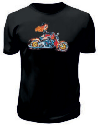 Camiseta Chica Rubia en Moto