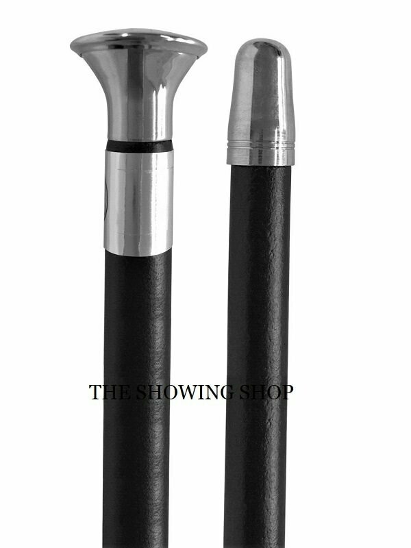 ADULTS SILVER MUSHROOM TIPPED LEATHER BLACK SHOWING CANE