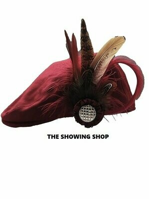 BRAND NEW BURGUNDY WOOL AND FEATHER LEAD REIN HAT 