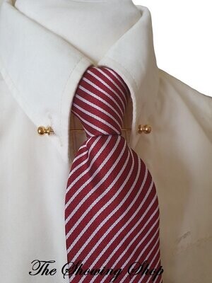BURGUNDY/ CREAM STRIPED ADULTS EQUESTRIAN READY TIED ZIP SHOWING TIE 