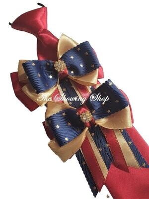 GOLD  Cream childs equestrian showing set Lead Rein show tie and bows NAVY
