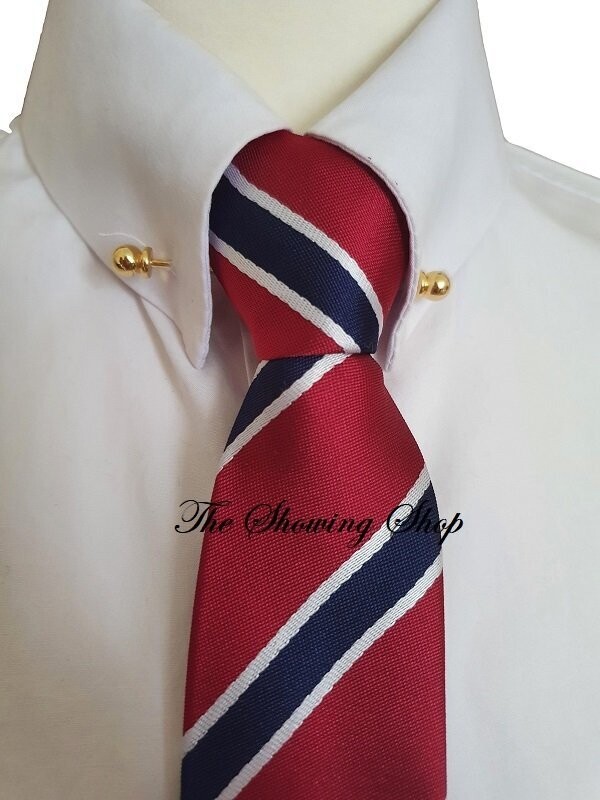 ADULTS/ CHILDS  ZIP READY TIED SHOWING TIE - NAVY/BURGUNDY/WHITE STRIPE