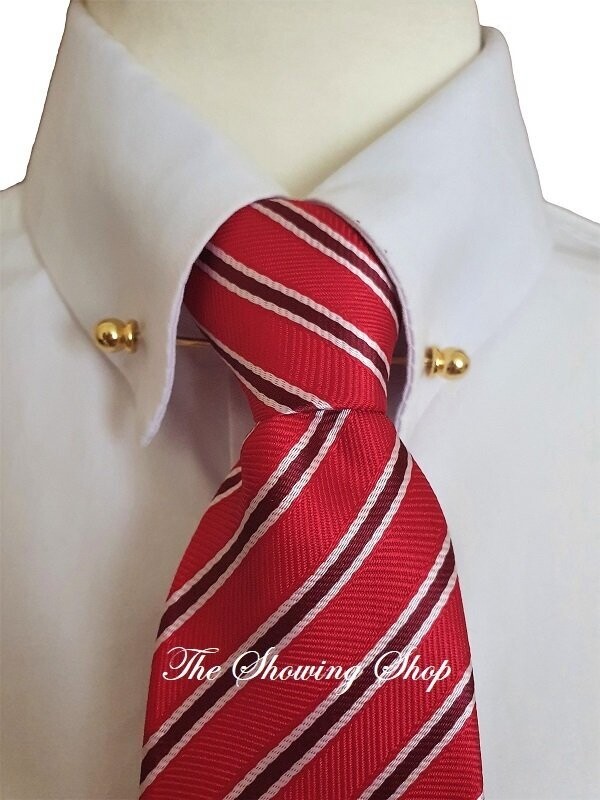 ADULTS ZIP READY TIED SHOWING TIE - RED/ BURGUNDY STRIPE