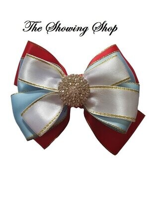 LARGE SINGLE SHOW BOW. RED/WHITE/BABY BLUE