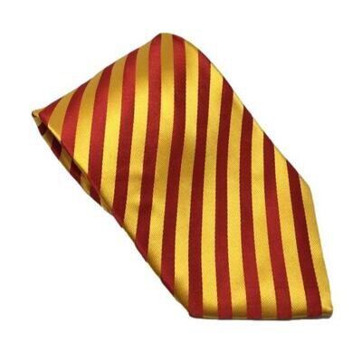 EQUETECH BROAD STRIPES ADULTS OR JUNIOR SHOWING TIE - RED/ YELLOW GOLD