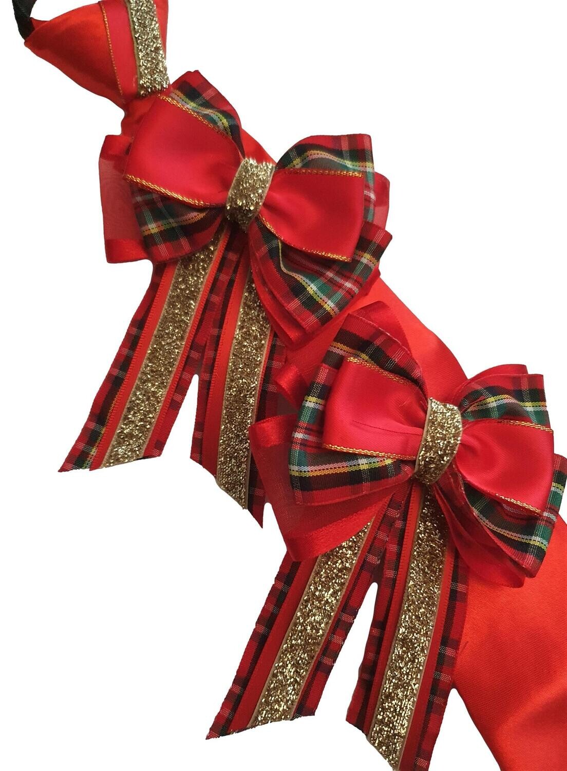 RED & TARTAN SHOW BOWS AND ZIP TIE