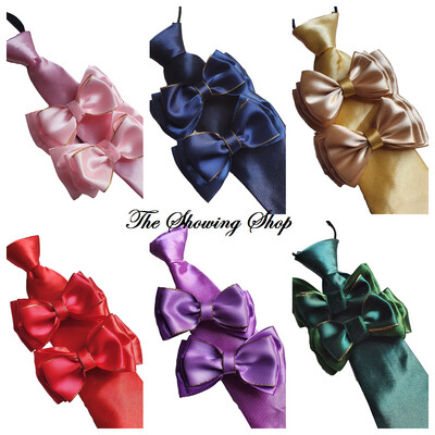 EQUESTRIAN SHOW BOWS AND TIE SET- VARIOUS COLOURS