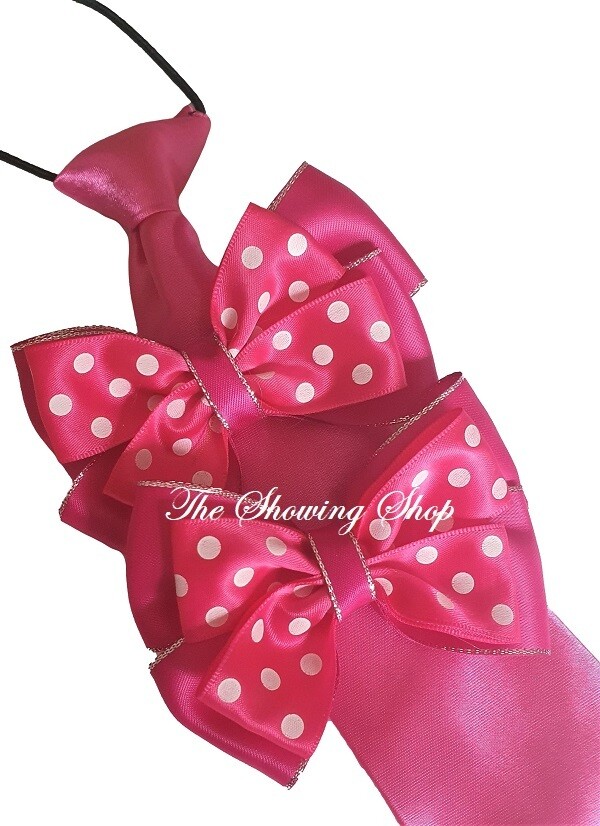 HOT PINK AND WHITE POLKA DOT SHOW BOWS AND TIE SET