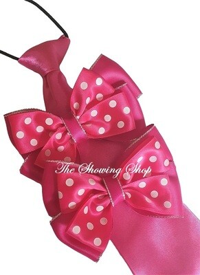 HOT PINK AND WHITE POLKA DOT SHOW BOWS AND TIE SET