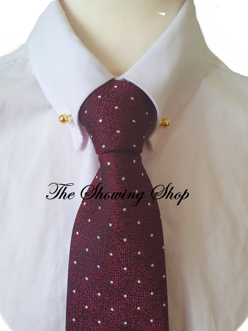 ADULTS ZIP READY TIED SHOWING TIE - BURGUNDY POLKA DOT