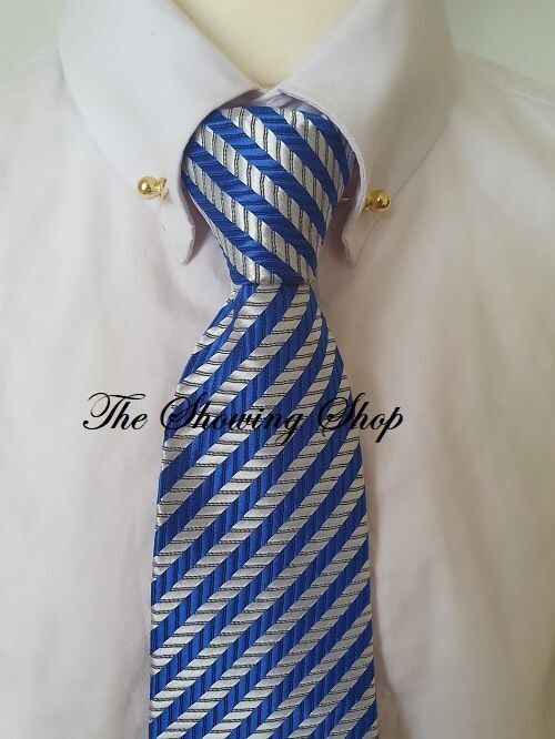 ADULTS ZIP READY TIED SHOWING TIE - ROYAL BLUE/PEARL WHITE STRIPE