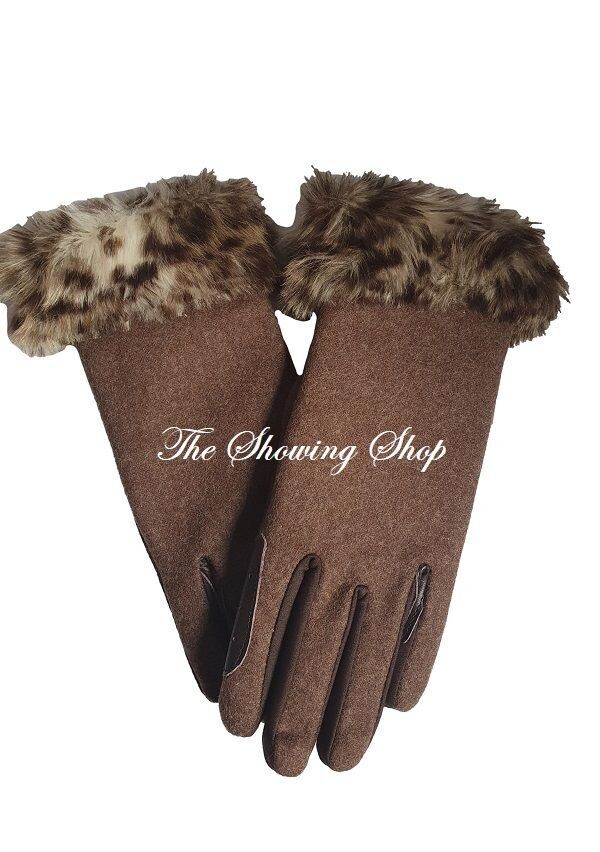 LADIES CARROTS COUNTRY TWEED AND FAUX FUR GLOVES